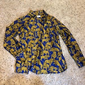 J. Crew silk lion-print button down 🦁💙